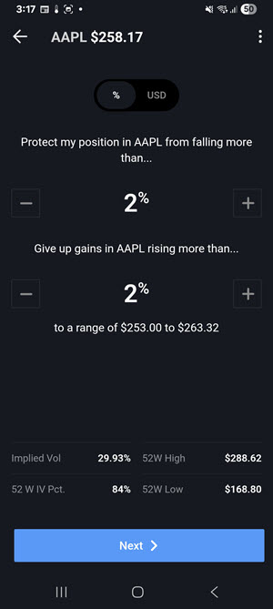 The protect a position forecast criteria on the Android phone. 